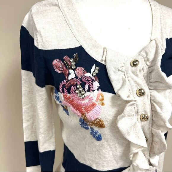 Boston Proper navy/cream striped beaded sweater XS - Picture 2 of 6